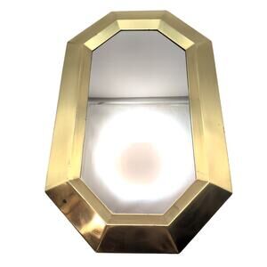 Vintage Beveled Brass Frame Octagonal Gold Vertical Wall Mirror 17.5in x 10.75in